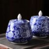 Elegant Porcelain Jar with Lid - Blue & White Flower
